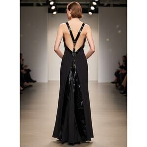 Cache Van Buren Black Backless Vinyl Gown M Runway Evening Dress Avant Garde y2k
